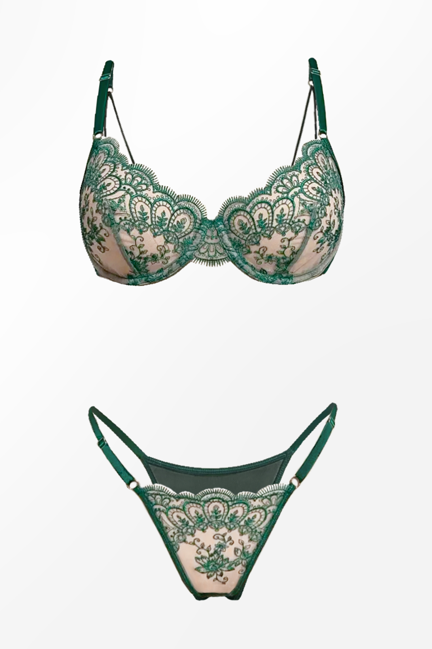 Ensemble lingerie en dentelle ornée verte