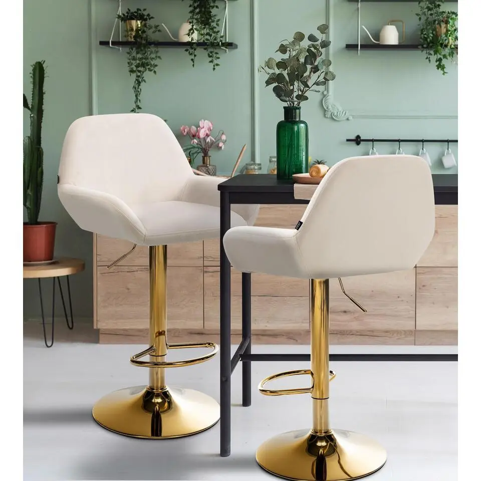 CLP Set van 2 Barkruk Braga goud Frame - Fluweel - creme
