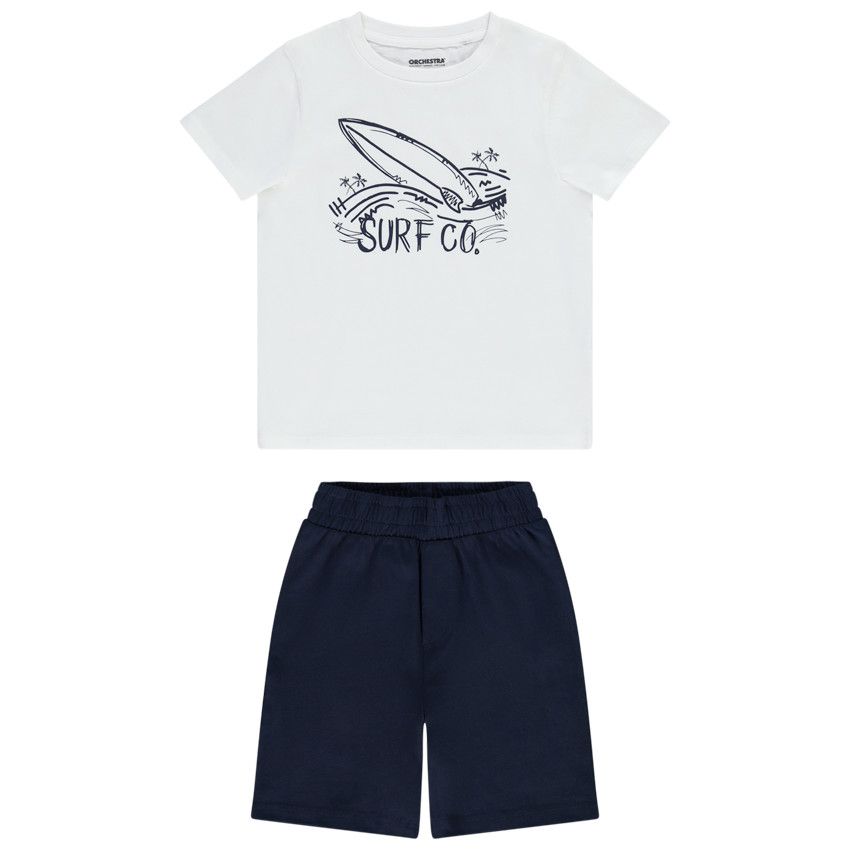 Ensemble court 2 pièces t-shirt print surf pour garçon - Bleu marine