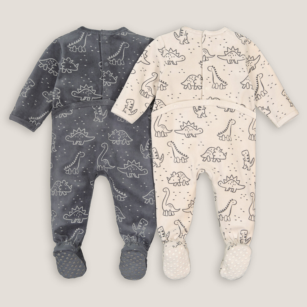 COLEÇÃO LA REDOUTE<br>Conjunto de 2 pijamas de veludo de uma peça com estampa de dinossauro