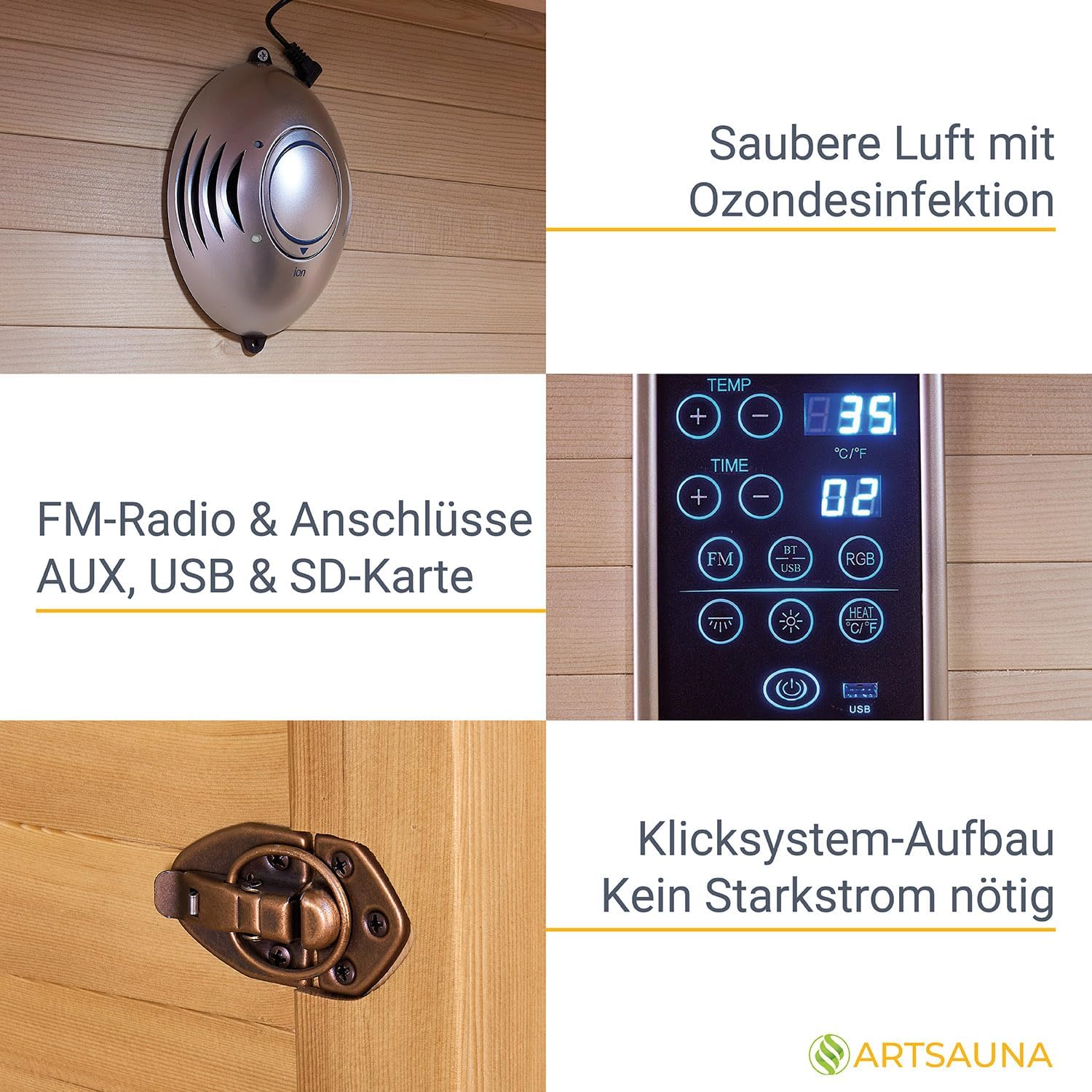Artsauna Infrarotkabine Nyborg S120K Keramikstrahler & Hemlockholz, 2 Personen, 120 x 105 x 190 cm, LED Farblicht & Glastür, Infrarotsauna Sauna