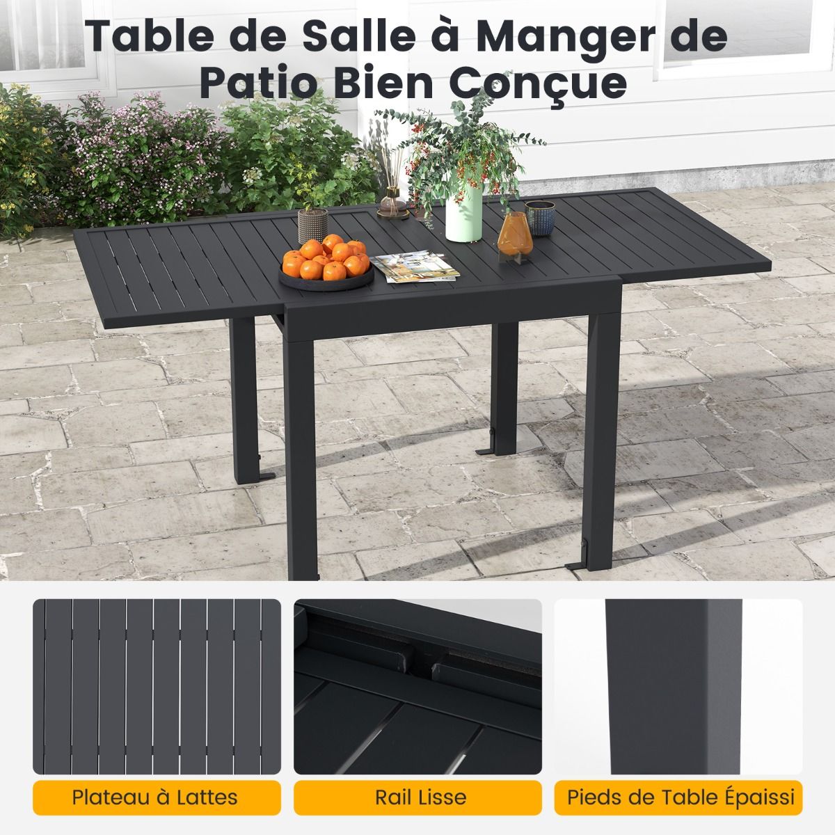 Table de Jardin Extensible en Aluminium Ajustable de 80 à 160 CM Table à Manger Extérieure Plateau à Lattes pour 4-6 Personnes Gris Foncé - Lidl-Manfred