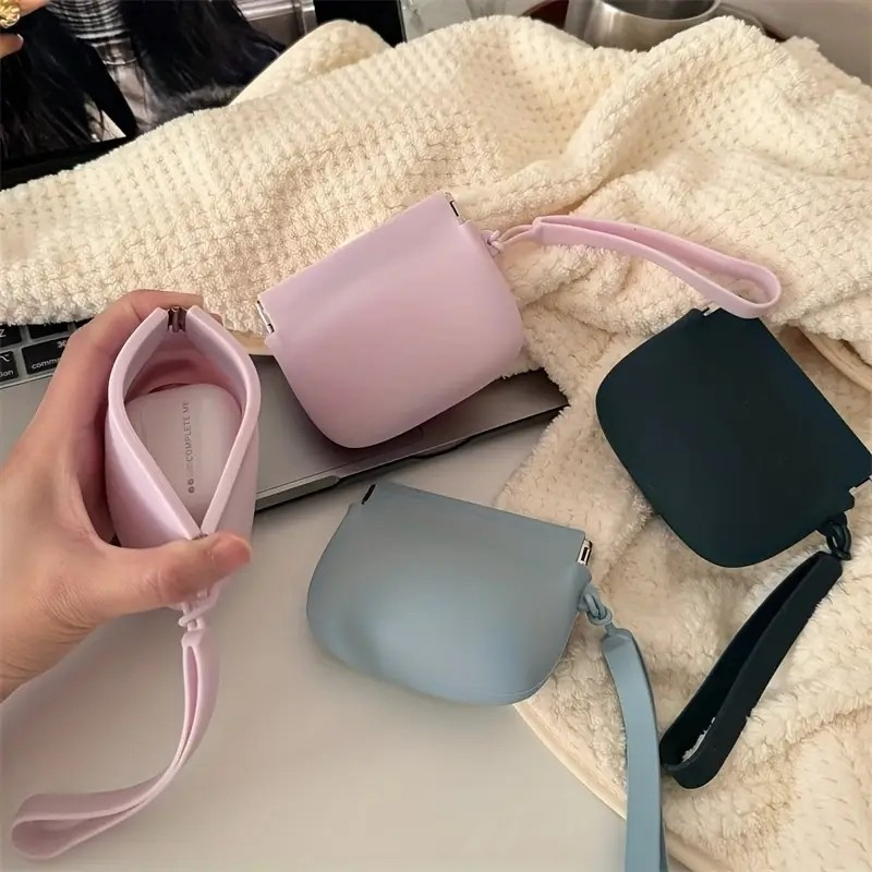 (10x8cm) Silikon Kosmetik Make Up Tasche Necessaire Organizer Bag mit Schnappverschluss - Schwarz