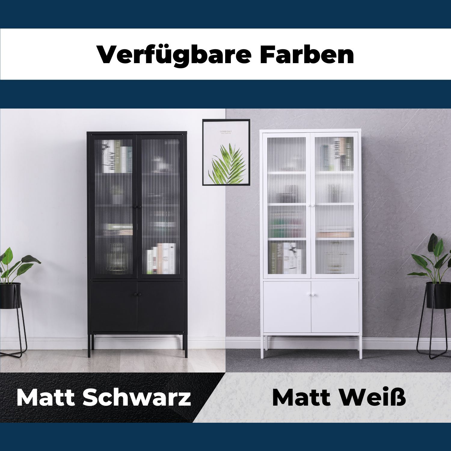 Coemo Vitrine Tokio schwarz 80x35x180cm Metall Glastüren