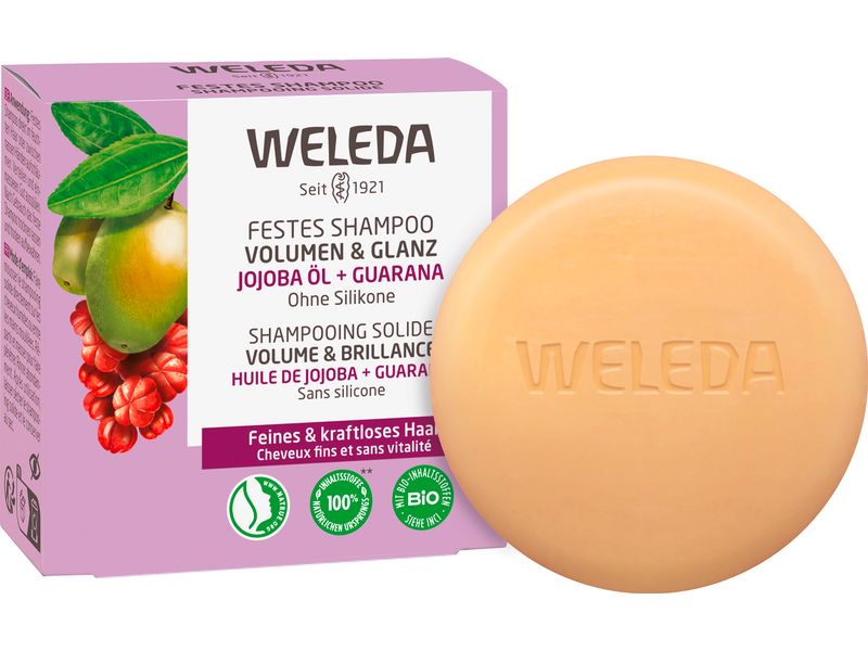 WELEDA Festes Shampoo Volumen und Glanz 50 g Natürliches Shampoo verleiht kraftvolles Haar, das natürlich glänzt
