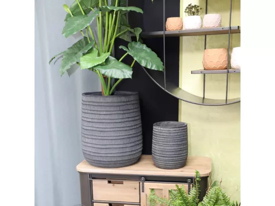 3 Cache-pots grandes tailles plante extérieur béton noir 29-39-50cm