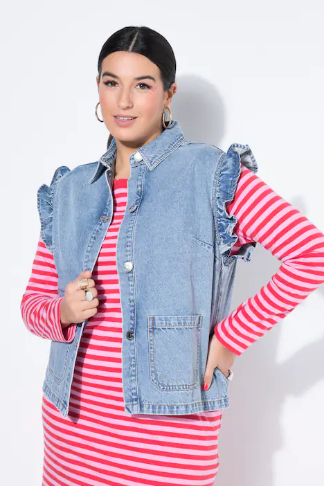 Jeansweste, Boxy Shape, hellgewaschen, Arm-Rüsche, light blue