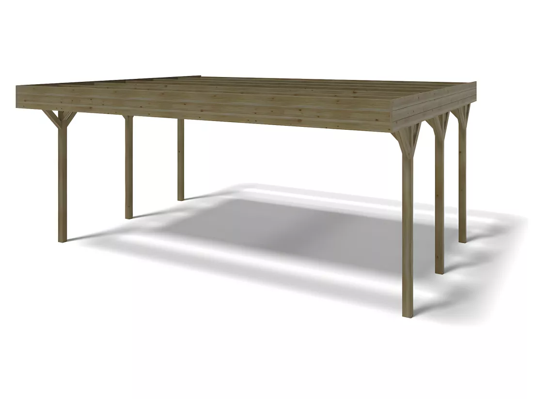 Carport pergola double autoporté en bois traité - 2 voitures - 30 m² - ARIANE