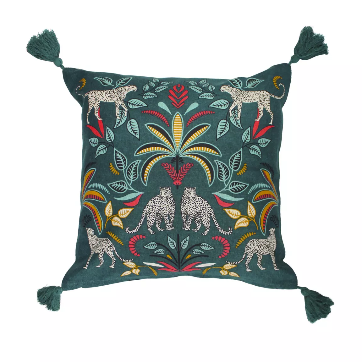 Housse de coussin coton pompons (40 x 40 cm) Malaga Bleu canard