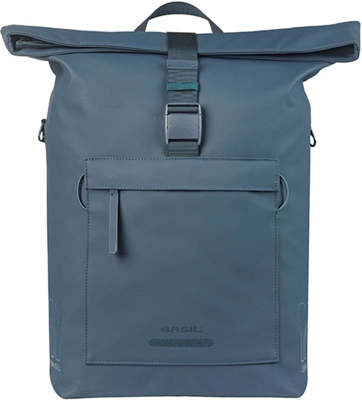Basil Brooklyn - Enkele fietstas - 17 Liter - Waterdicht - Reflectie details - Gerecycled materiaal - MIK Hooks - Incl. laptopvak - blauw