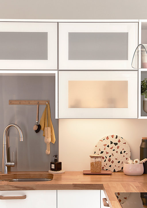 Porte de meuble de cuisine vitrée Stevia blanc brillant l. 30 cm x H. 72 cm GoodHome
