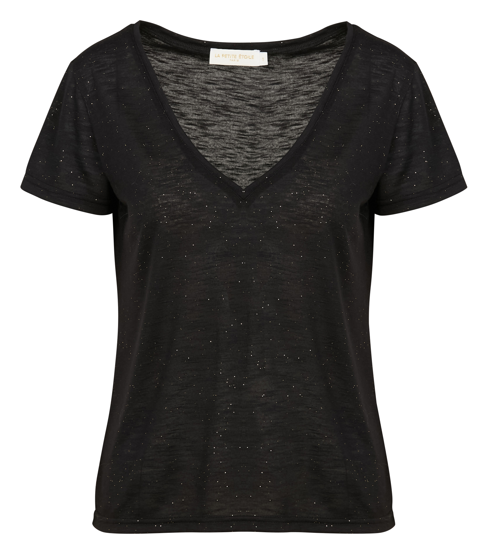 ELVIE - Tee-shirt col V droit pailleté | Noir