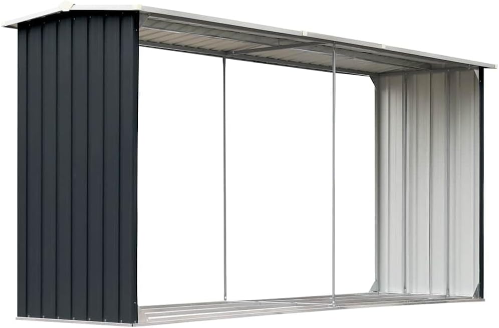 vidaXL Brennholzlager Kaminholzunterstand Brennholzregal Brennholzunterstand Kaminholzständer Holzlager Verzinkter Stahl 330x92x153cm Anthrazit