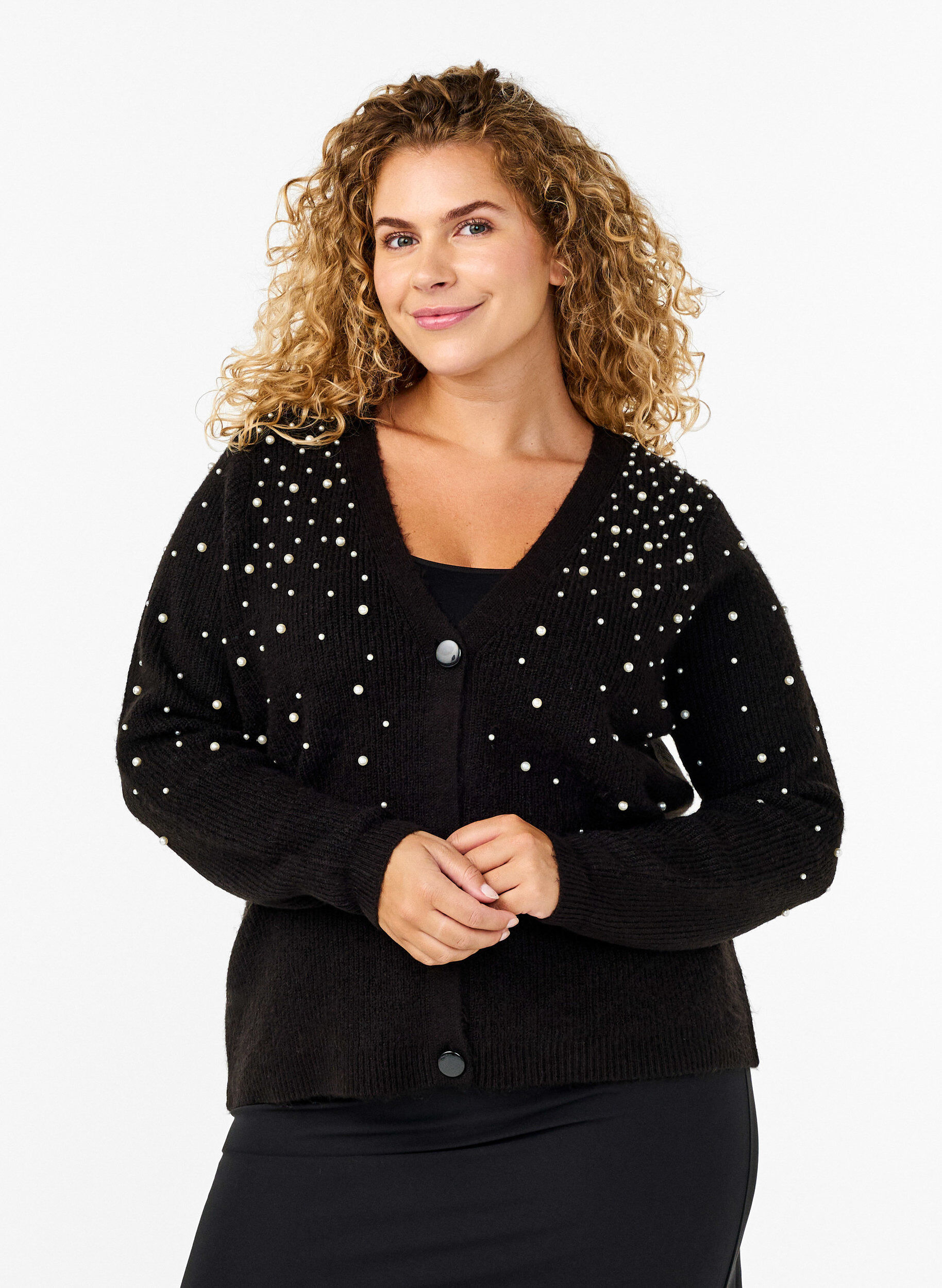 Strikcardigan med perler