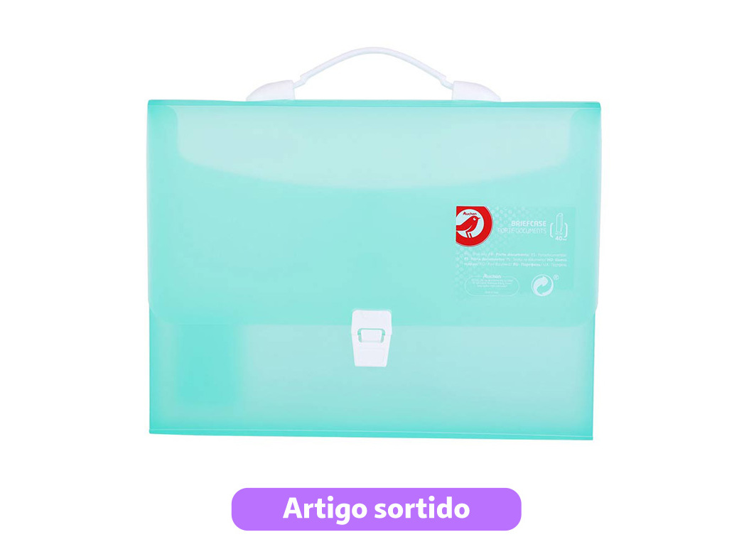 PASTA COM PEGA AUCHAN PLÁSTICO TRANSPARENTE 40MM CORES SORTIDAS