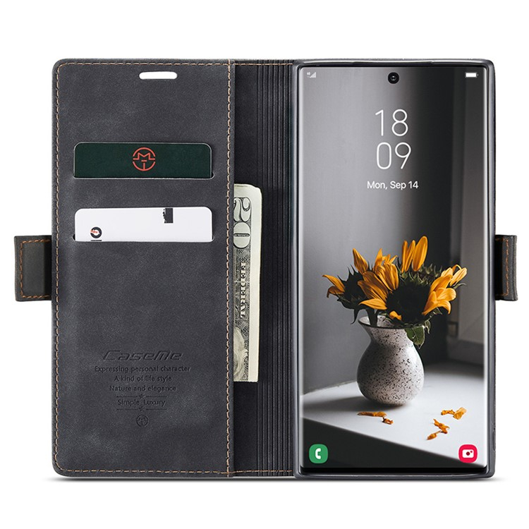 Samsung Galaxy S24 Ultra Leder Tasche Flip Wallet Etui mit Kartenfächern - Schwarz