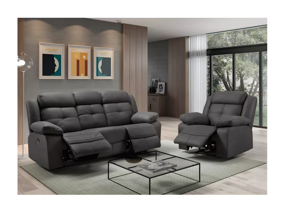 Fauteuil de relaxation manuel nubuck gris Pinya