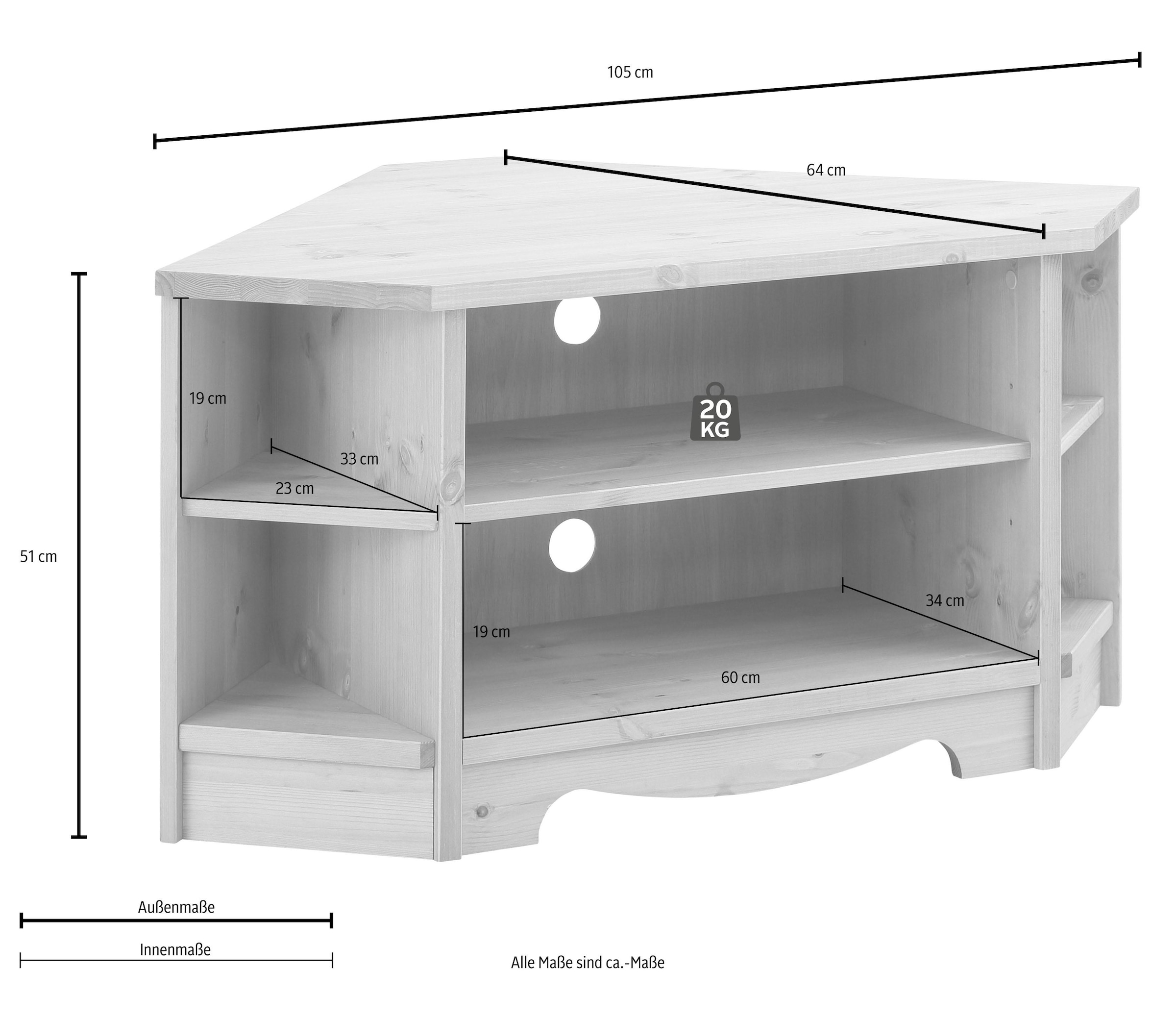 Home affaire Lowboard »Trinidad, TV-Schrank, Eck-TV -Schrank« Kommode, Breite 105 cm,  FSC® zertifiziertes Massivholz