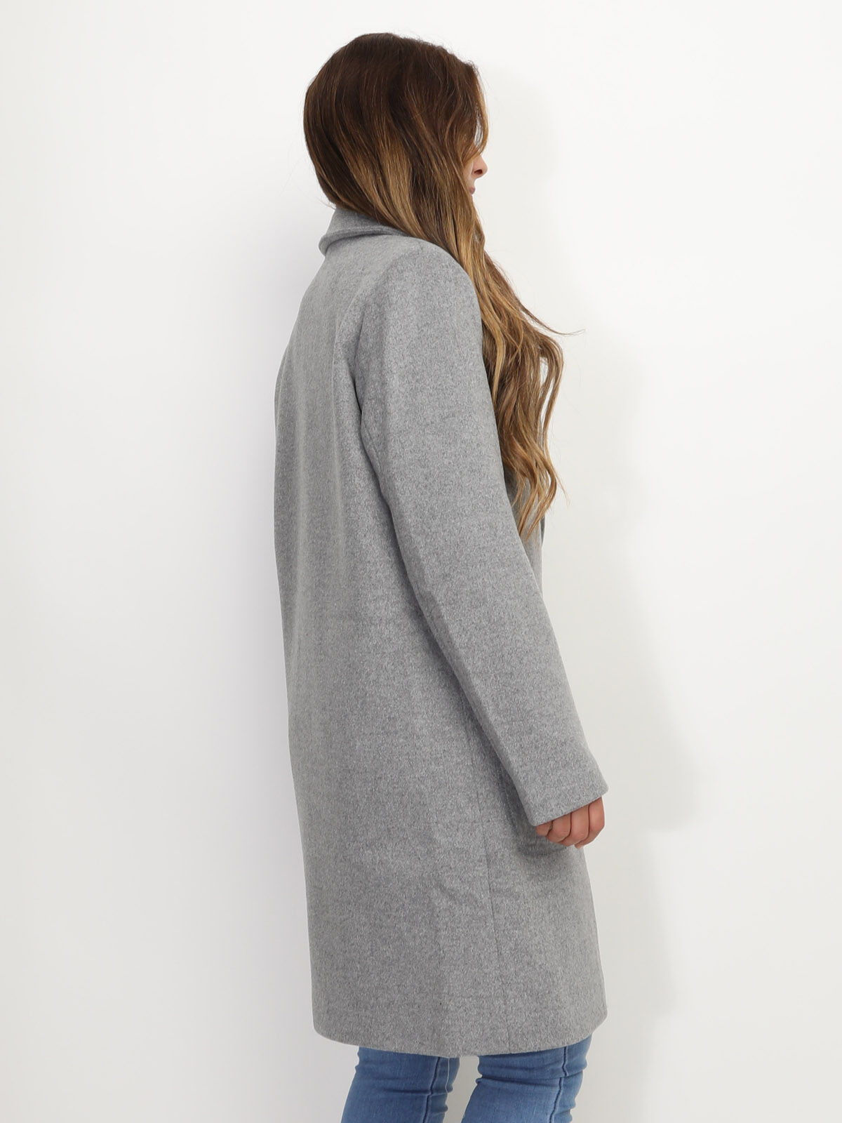 Manteau en laine à col revers- Gris