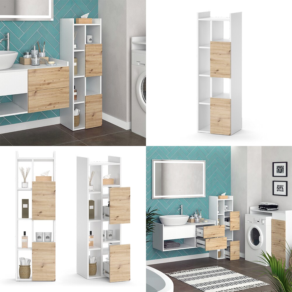 Vicco Hochschrank Alf 36 x 117 cm, Weiß Artisan Eiche, Badezimmer, Badschrank