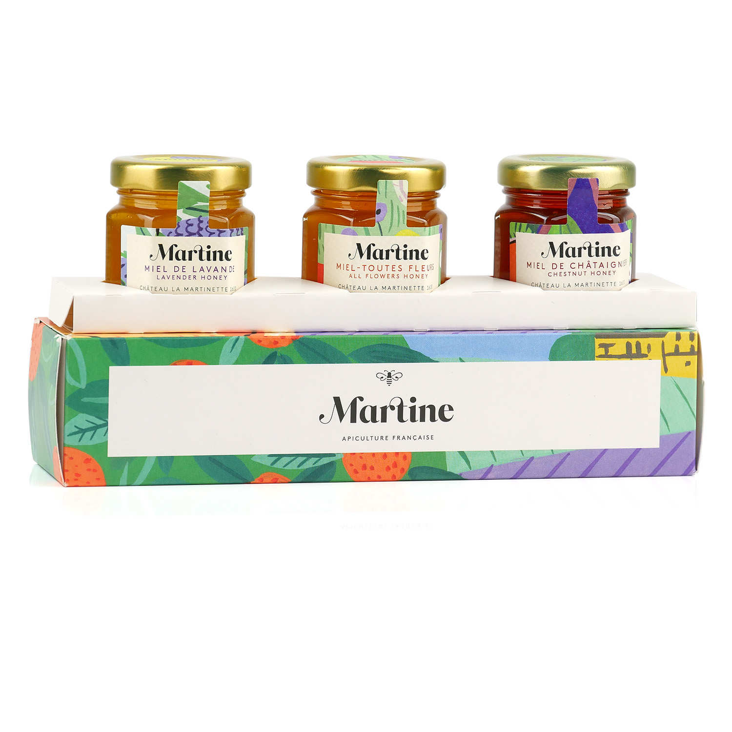 Coffret dégustation 3 miels Martine - Lavande, toutes fleurs, châtaignier
