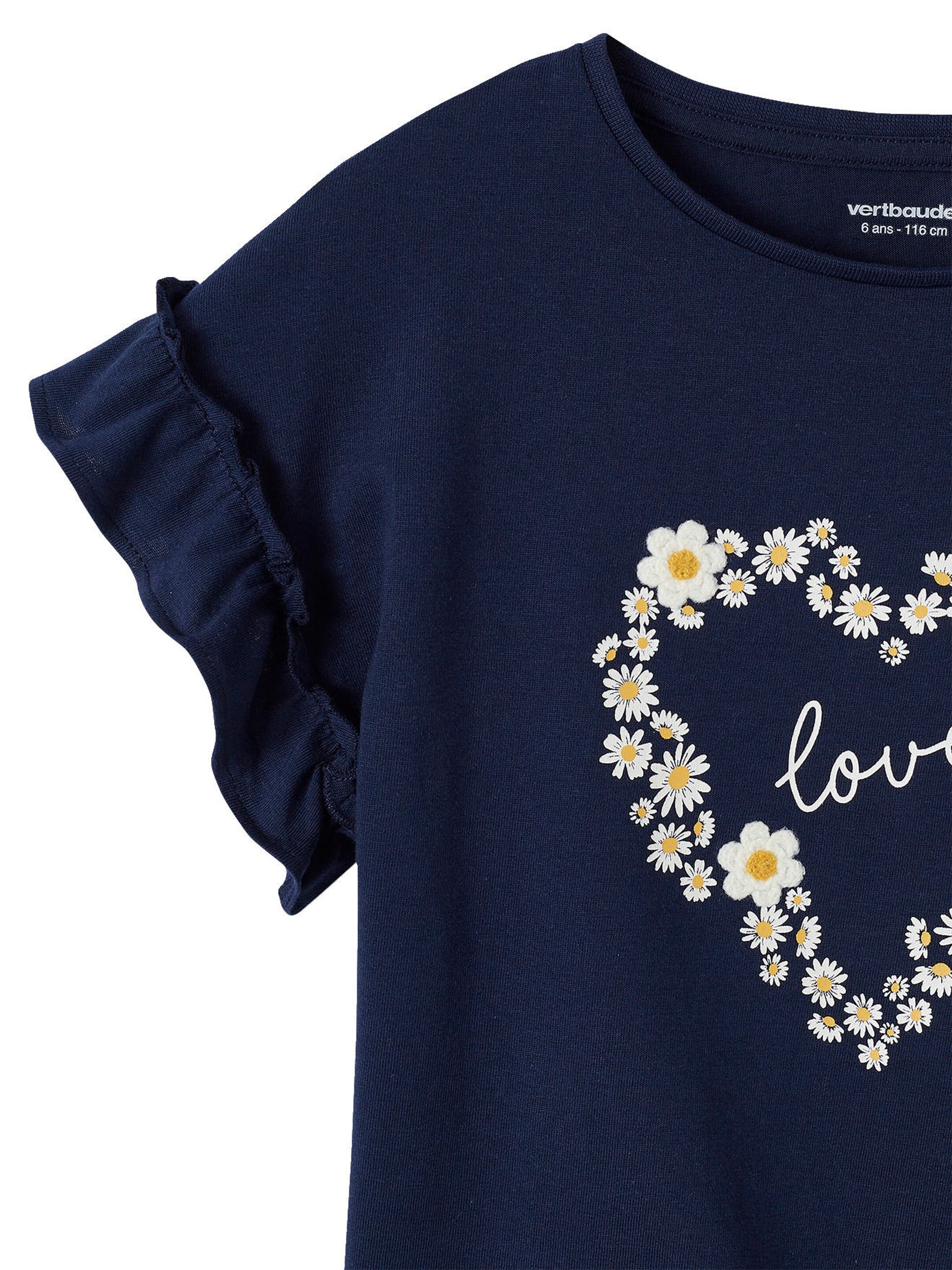Vertbaudet Mädchen T-Shirt mit Volantärmeln marine