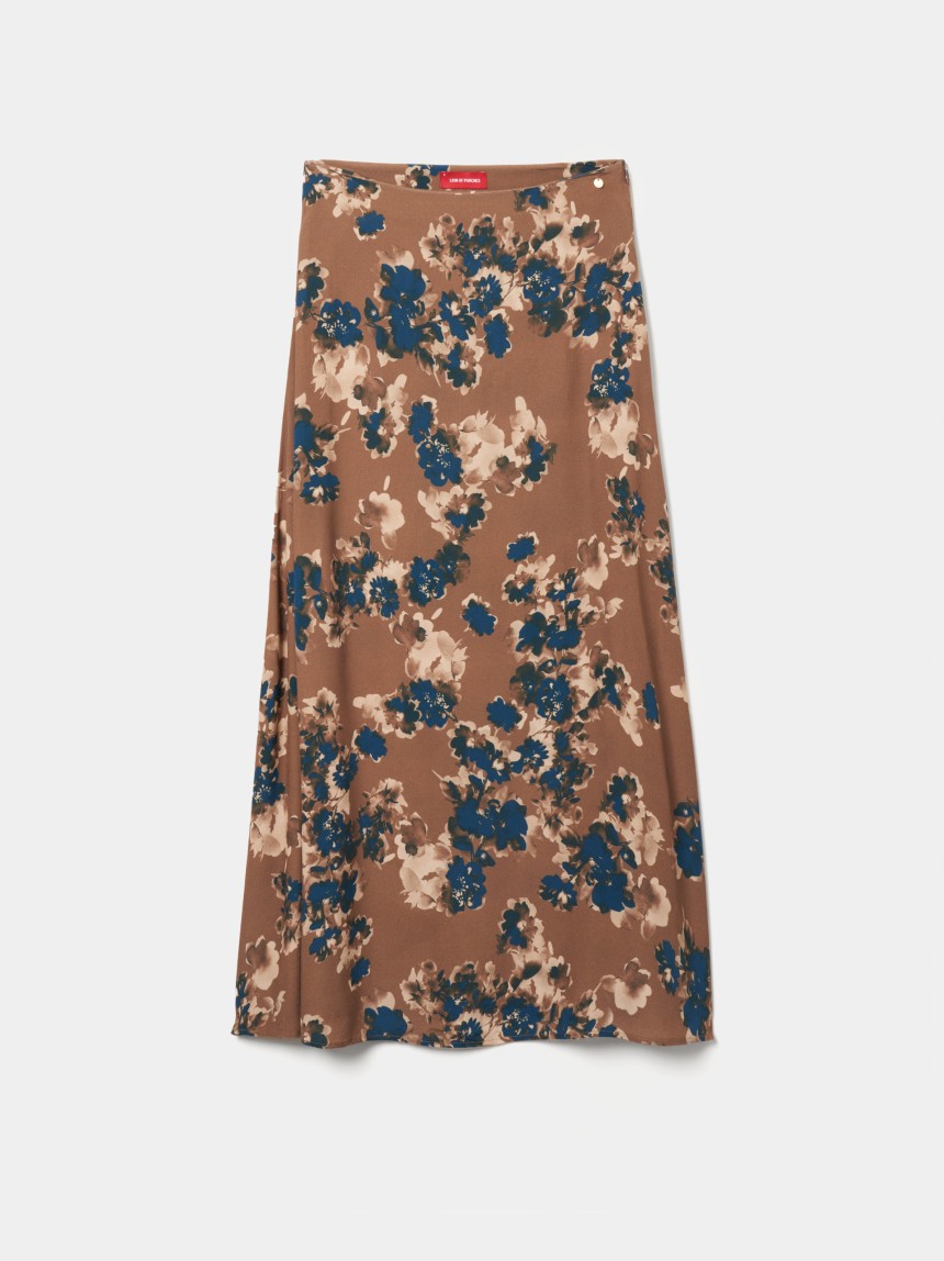 Saia comprida evasé com estampado