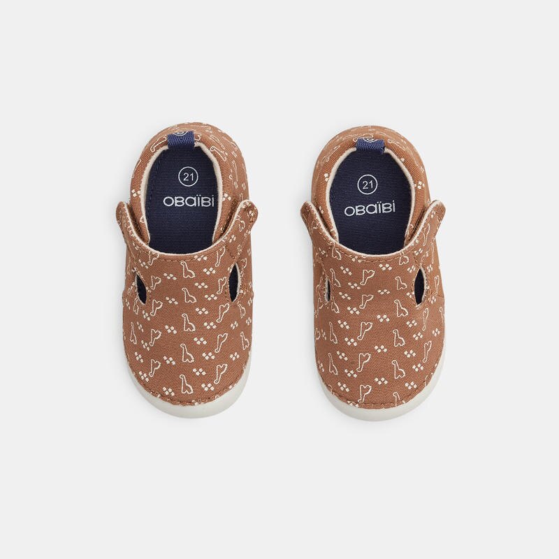 Chaussons parc à scratch imprimé girafes beige bébé garçon Beige