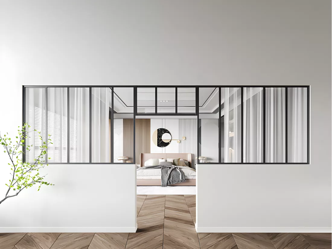 Lot de 2 verrières atelier avec imposte en aluminium thermolaqué - 2 x L150 x H105 + L83 x H40 cm - Noir - BAYVIEW