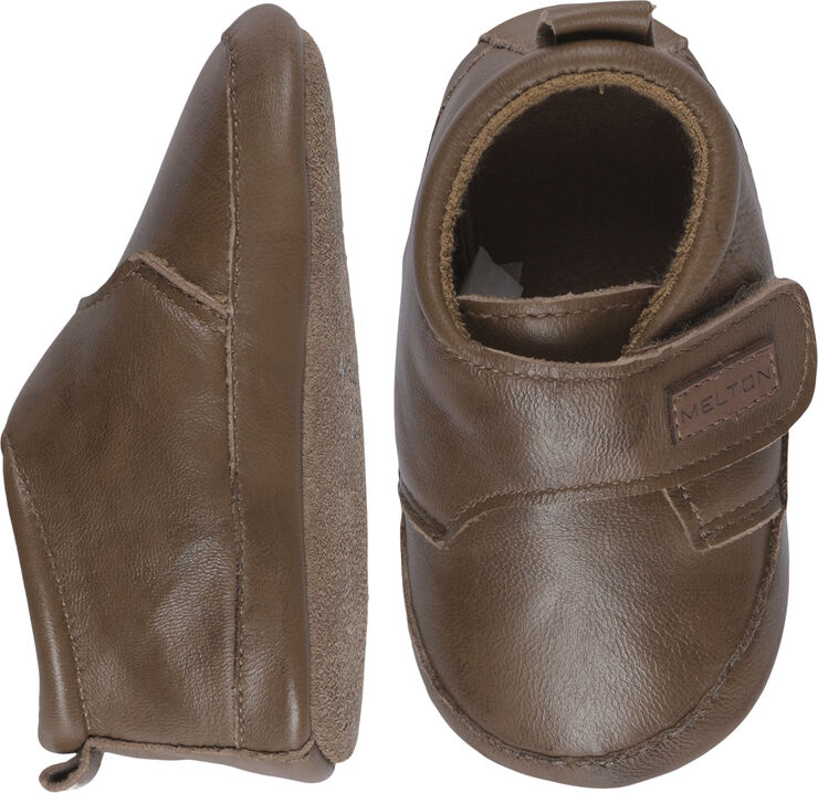 Melton Leather Slippers with velcro Cognac