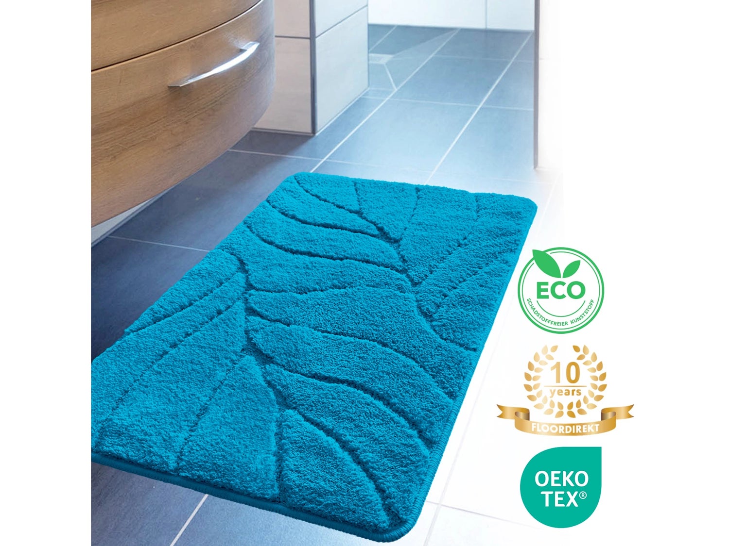 Maris badmat - Zachte badmat met bladtextuur - Turquoise / 40 x 60 cm