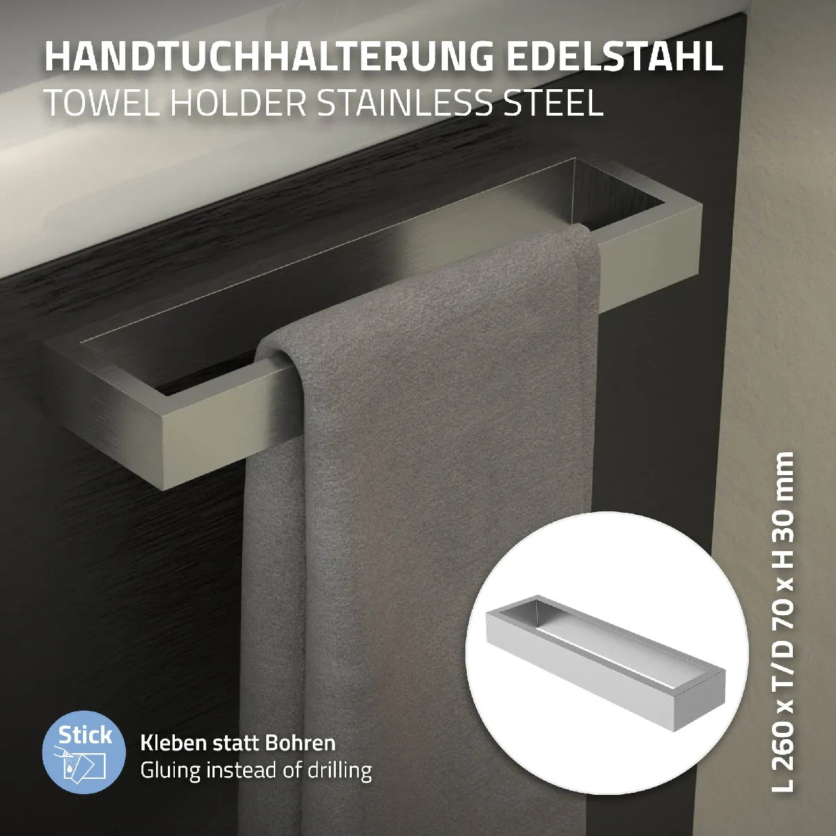 ML-Design porte-serviettes inox autocollant