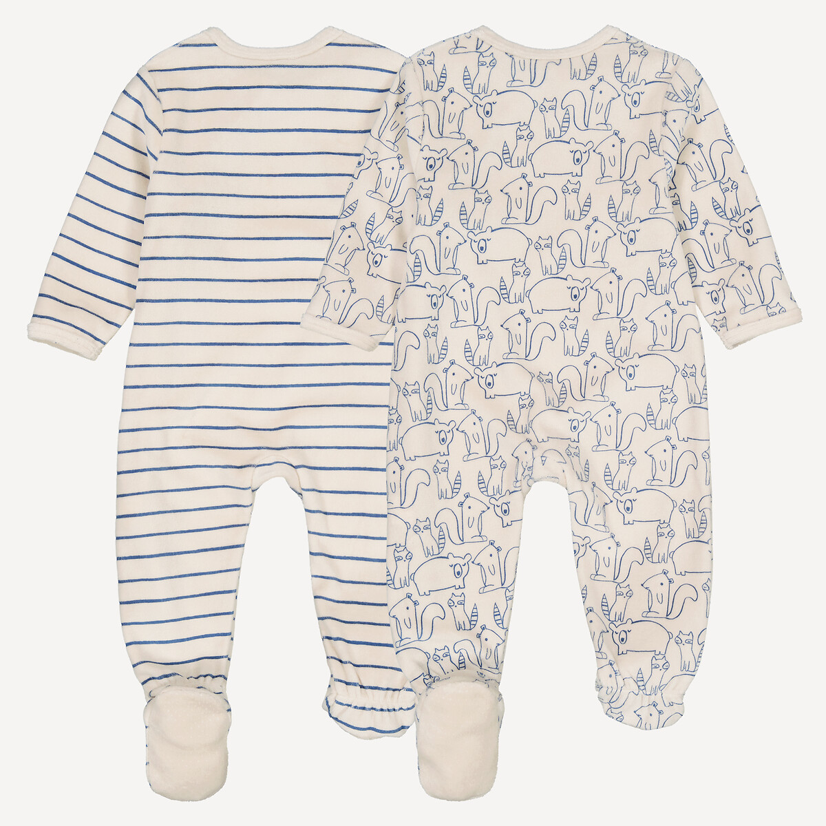 COLEÇÃO LA REDOUTE<br>Conjunto de 2 pijamas de veludo de uma peça com listras e animais