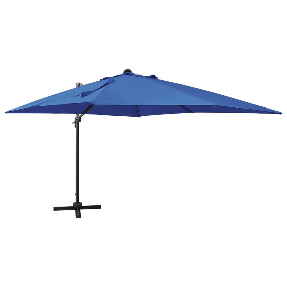 Parasol meuble de jardin déporté avec mât et lumières led 300 cm bleu azur