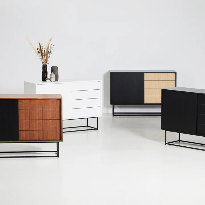 Woud - Virka Sideboard high, Eiche schwarz / geseift