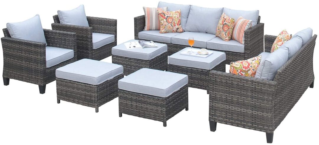 Patio Furniture 8 PCS Hight Back Outdoor Furniture Sets Modern Wicker Patio Furniture Conversation Sets with 4 Pillows All Weather Garden Patio Sofa