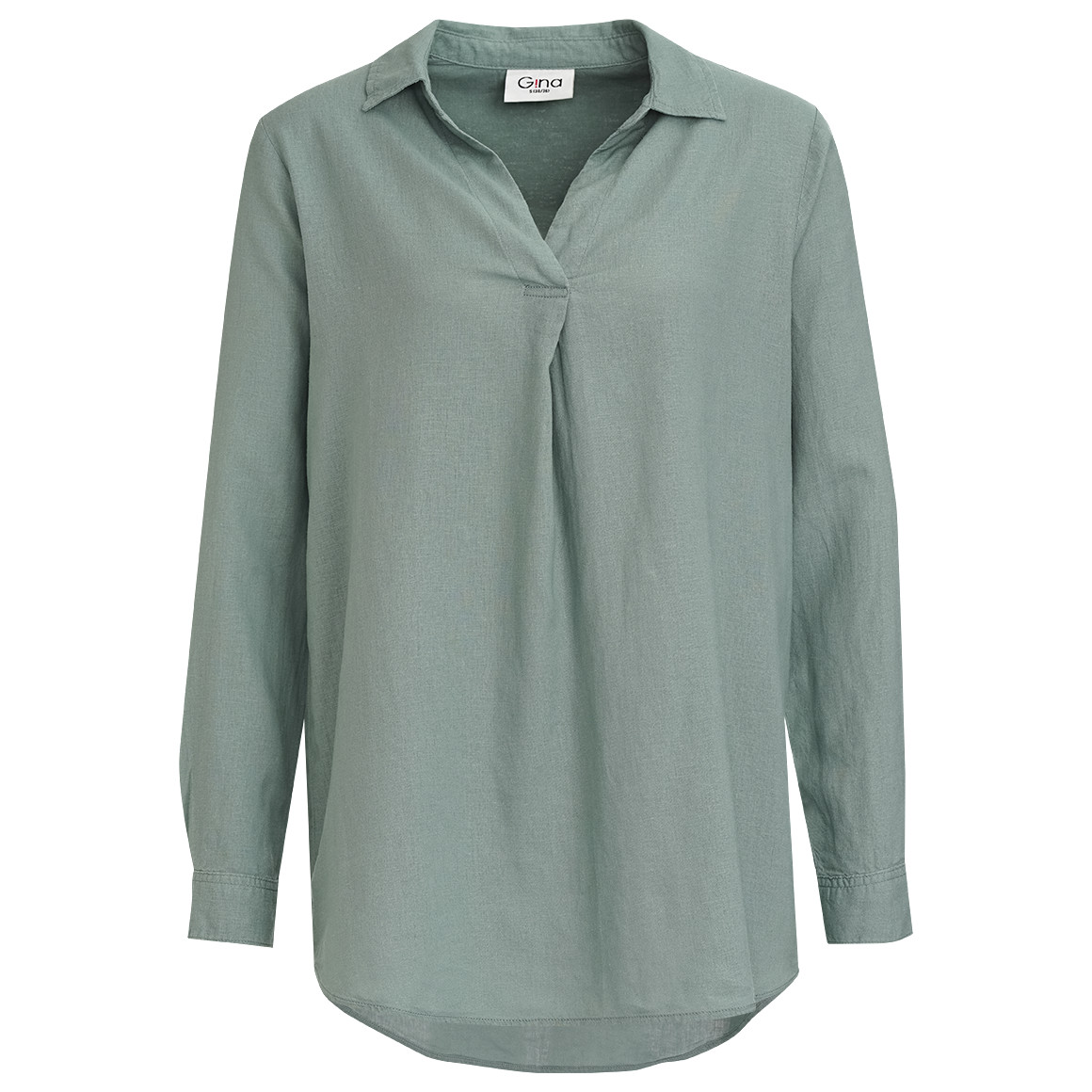 Gina Damen Leinen-Bluse mit V-Ausschnitt dunkelgrün