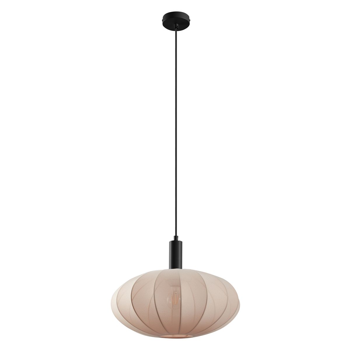 Japandi hanglamp zwart met bruine stoffen kap - Bida