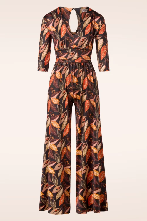 Vintage Chic for Topvintage Gwenn jumpsuit in zwart met oranje bladeren