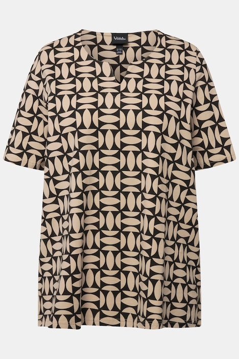 T-Shirt, grafischer Druck, Tunika-Ausschnitt, Halbarm