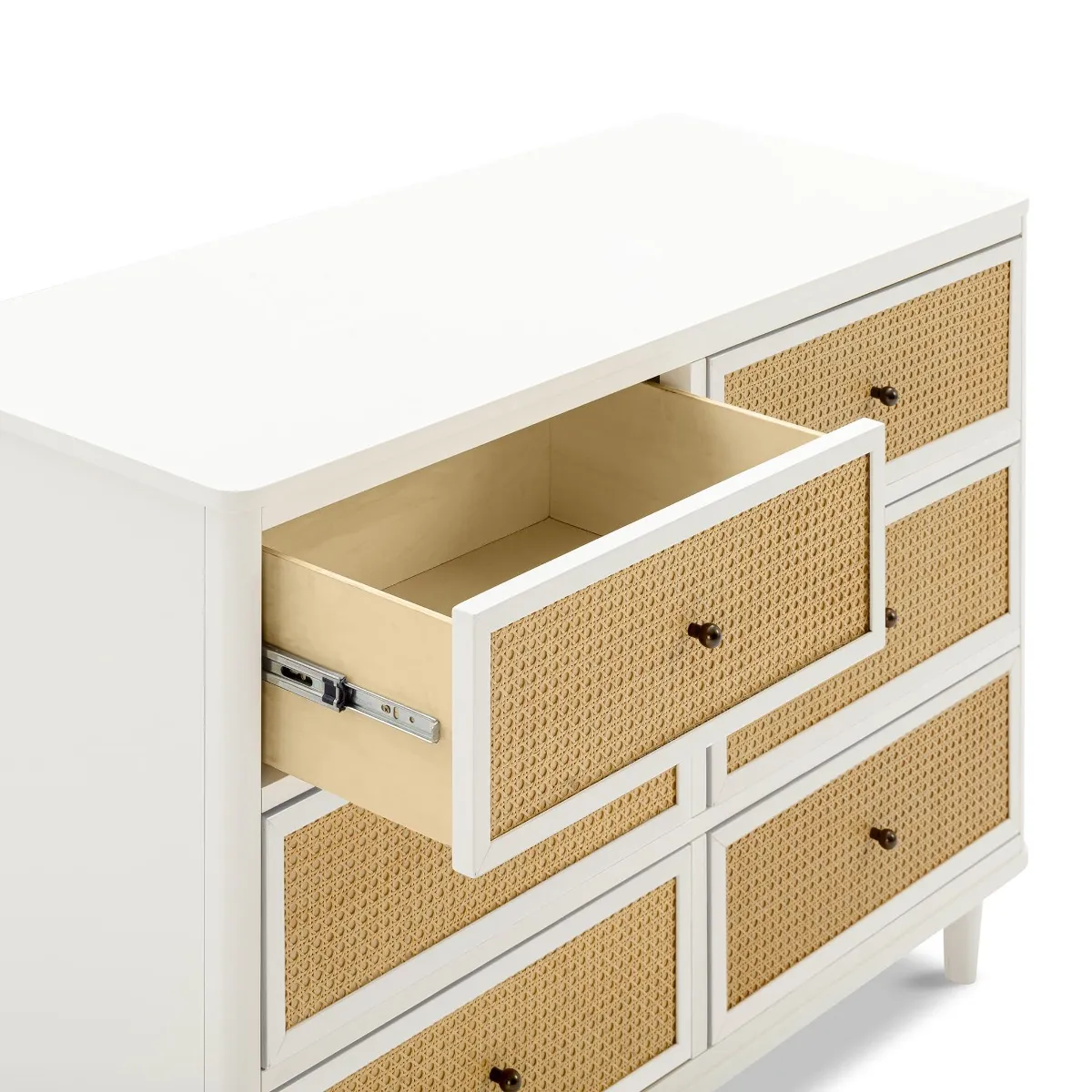 DaVinci Bureau 6 Tiroirs Marin - Blanc Chaud et Rotin
