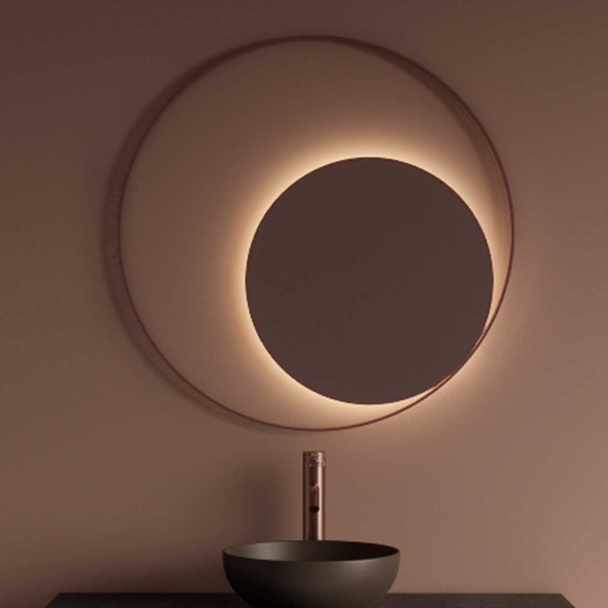Gliss Design Kosmos spiegel rond met cirkel 90cm koper rosé met handsensor