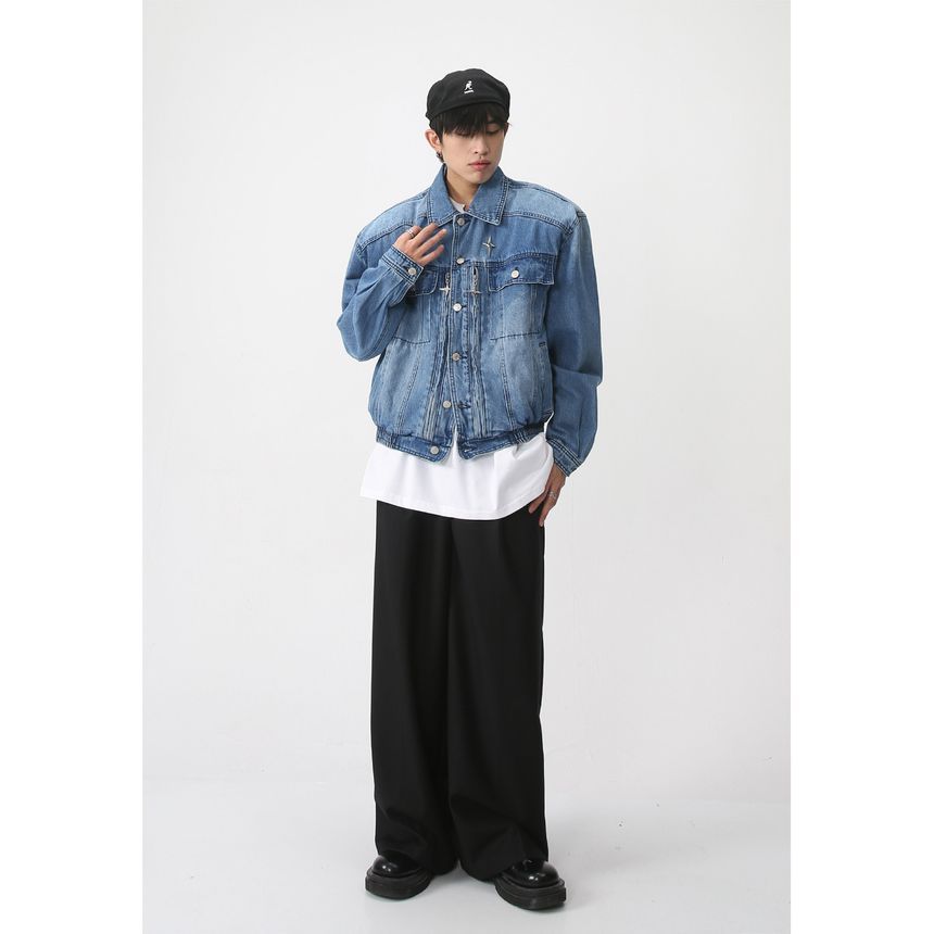 FAERIS - Gewassen denim jasje met kraag en knopen