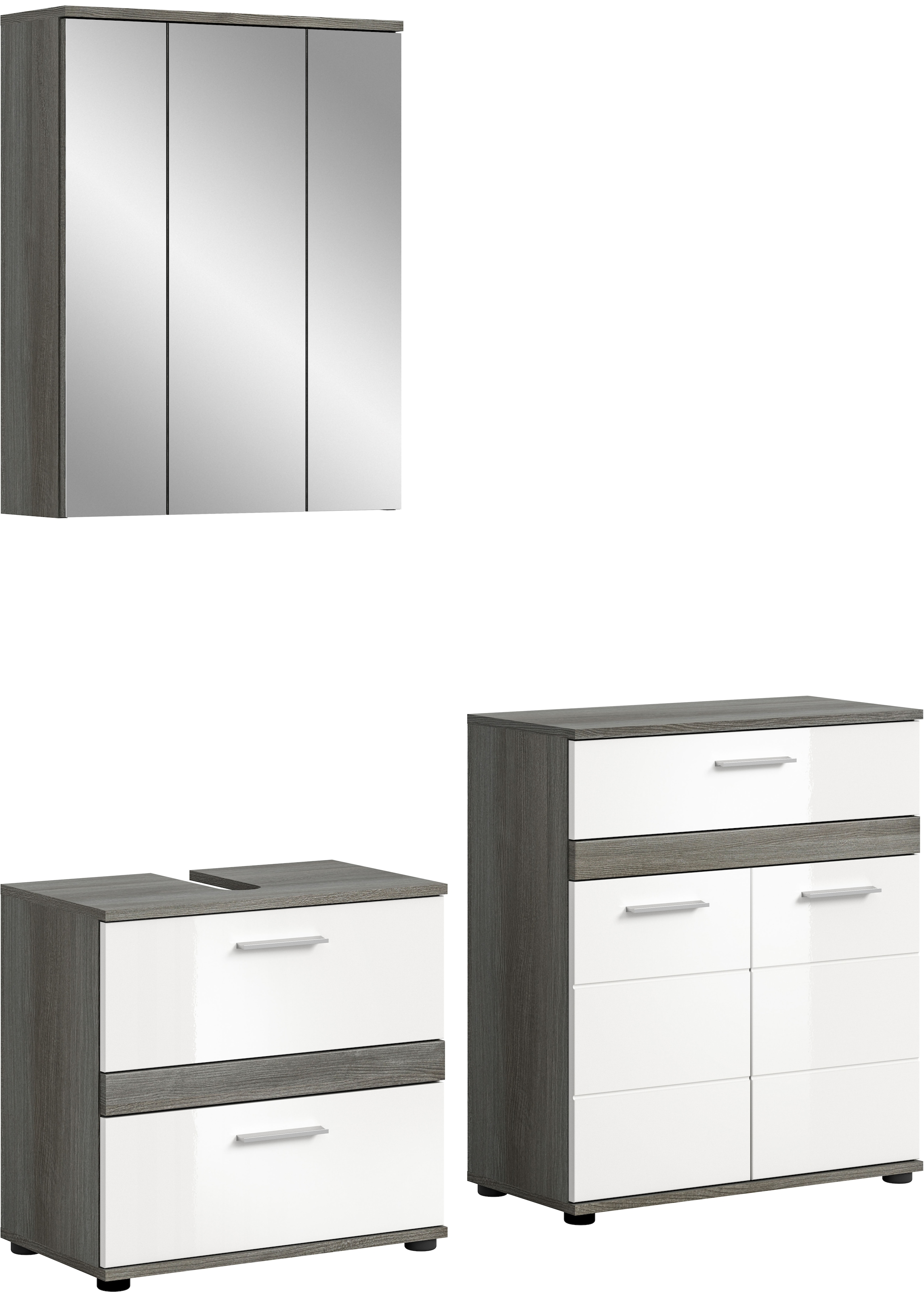 welltime Badmöbel-Set »LUCCA, 3-teilig, TOPSELLER!, hochwertige MDF Front« Set, best. aus: Waschbeckenunterschrank, Spiegelschrank und Midischrank, 3 Stk. tlg.