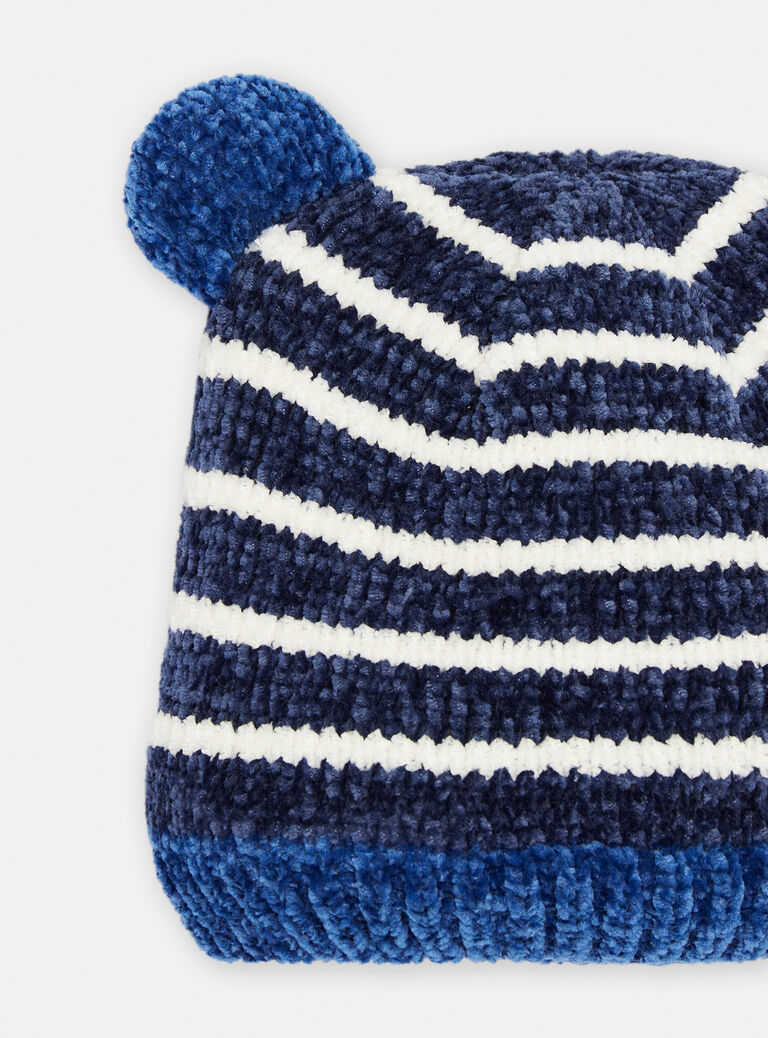 Bonnet bleu et blanc à imprimé à rayures