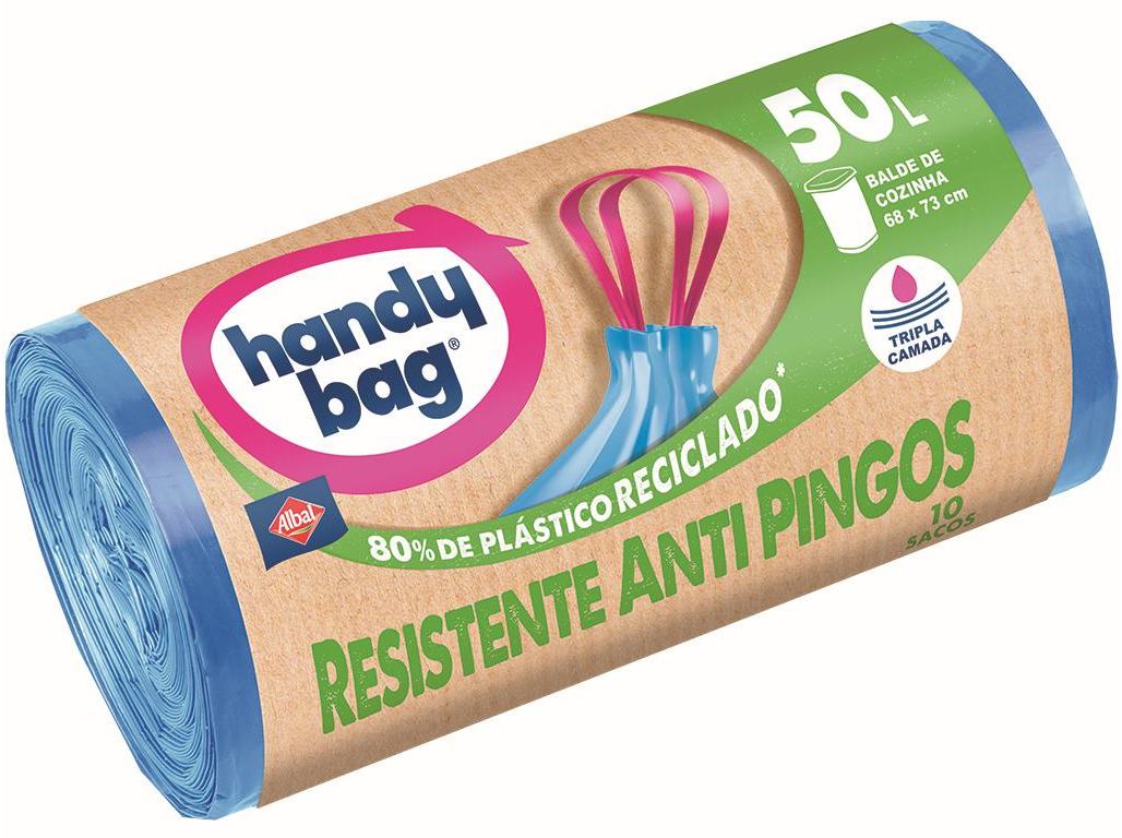 SACOS LIXO HANDY BAG ANTIGOTAS 50L 10UN