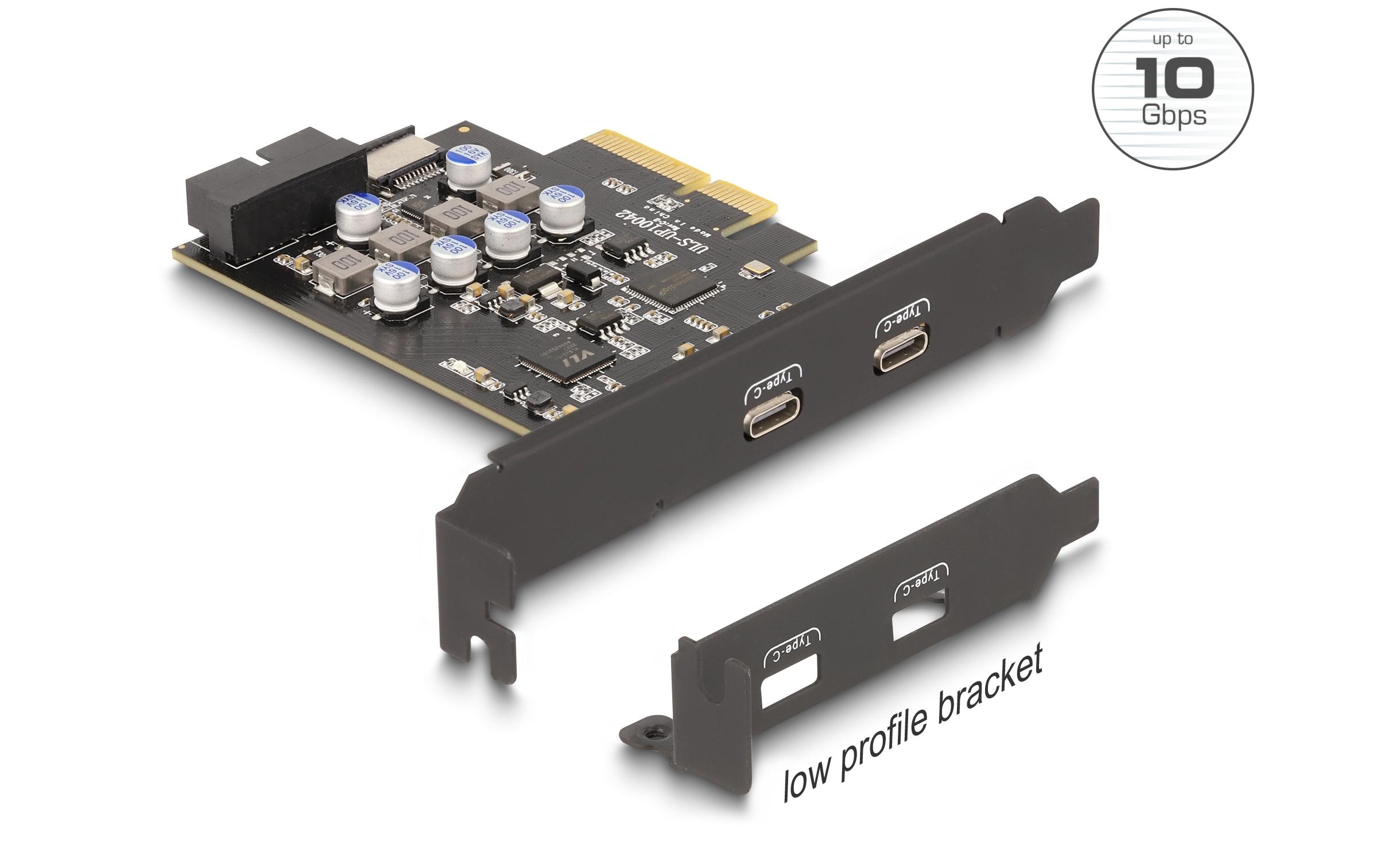 PCI-Express-Karte 90345 2x USB Typ-C LPDelock PCI Express x4 Karte zu 2 x extern USB Type-C + 1 x intern USB 10 Gbps Typ-E Key A und 1 x 19 Pin Pfostenstecker – Low Profile Formfaktor