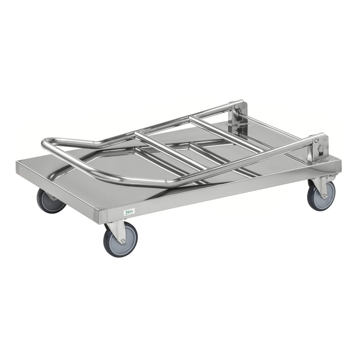 Kongamek roestvrijstalen platformwagen, roestvrij, 800x500x940mm, rubberen banden met remmen