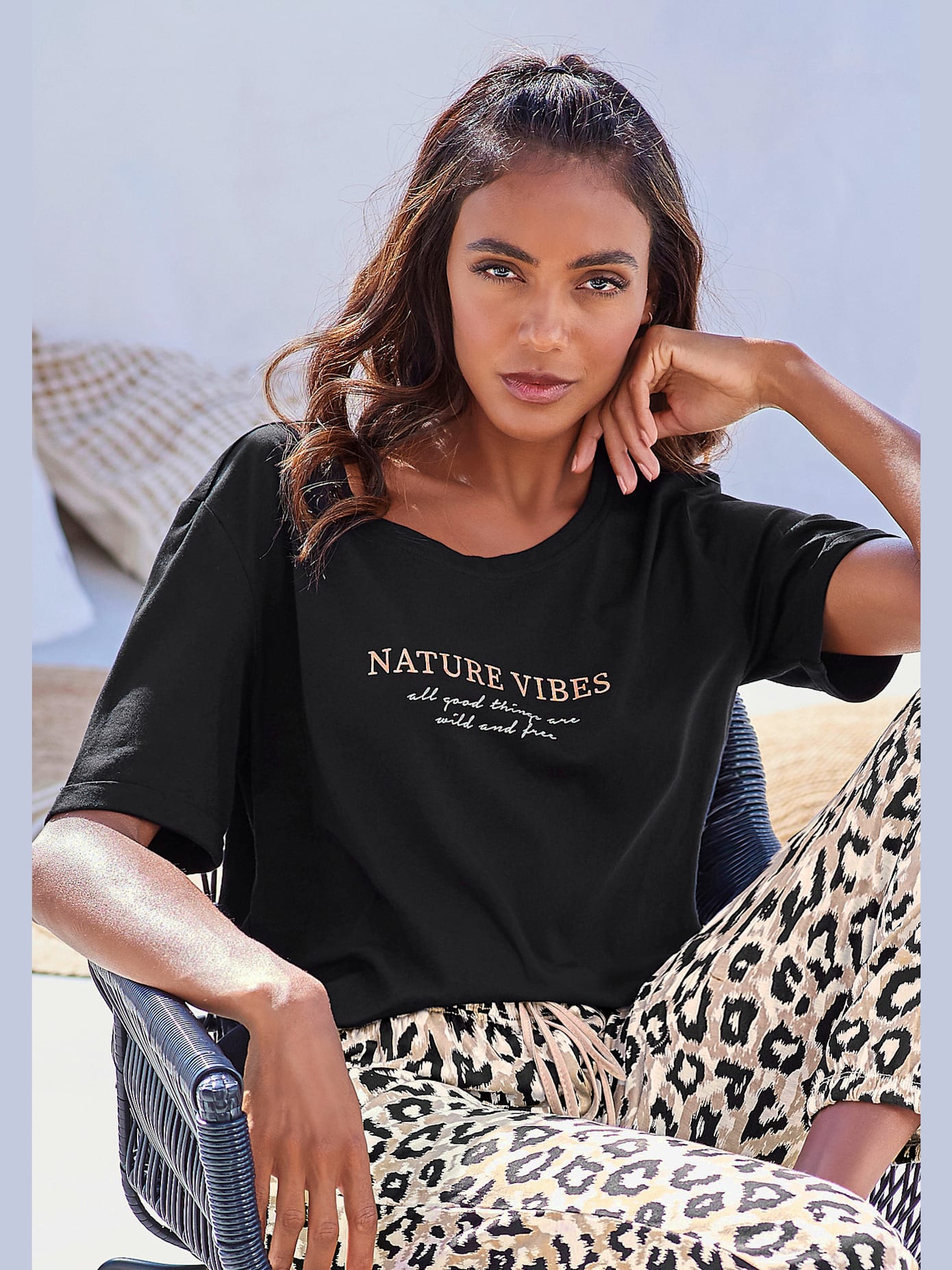 Haut de pyjama t-shirt confortable avec manches mi-longues