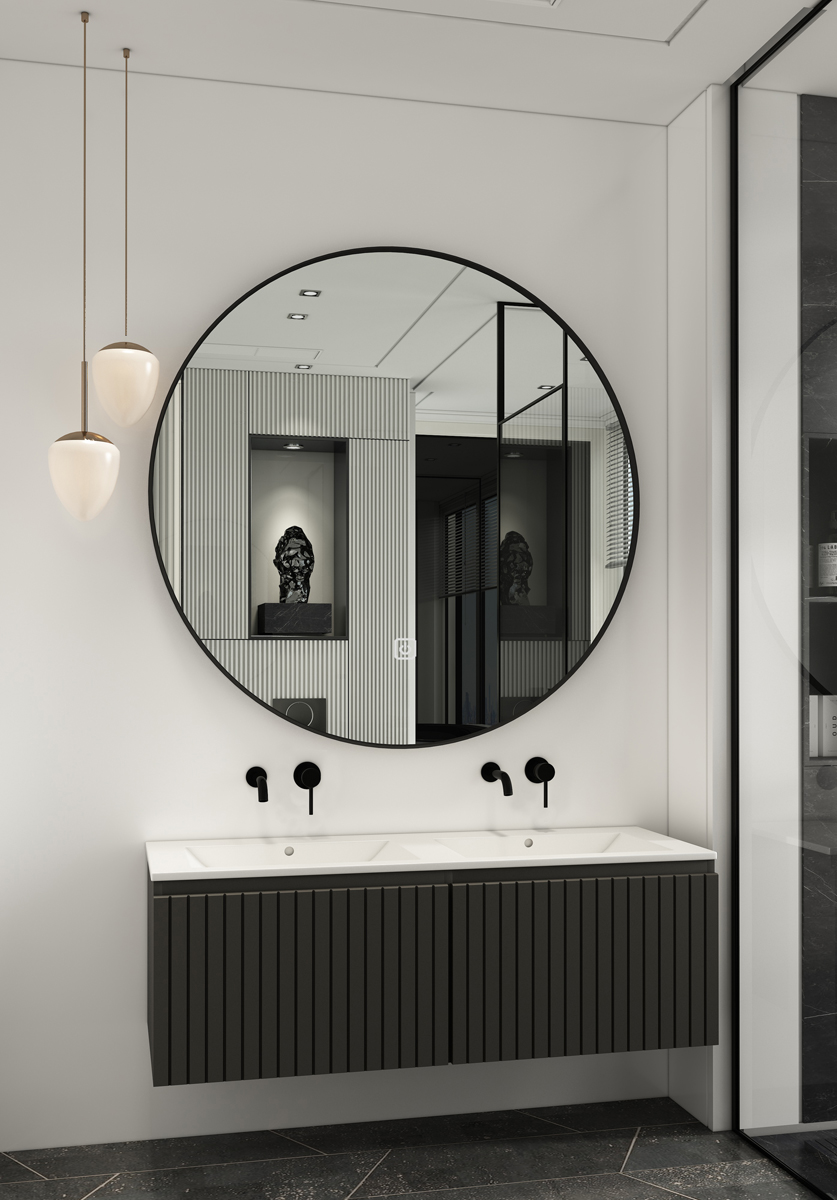 Fontana Lento zwart badkamermeubel ribbelfront witte wastafel 120cm geen kraangaten